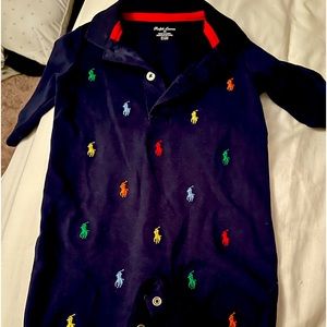 Ralph Lauren Navy Polo One-Piece with Multicolor Pony Embroidery
